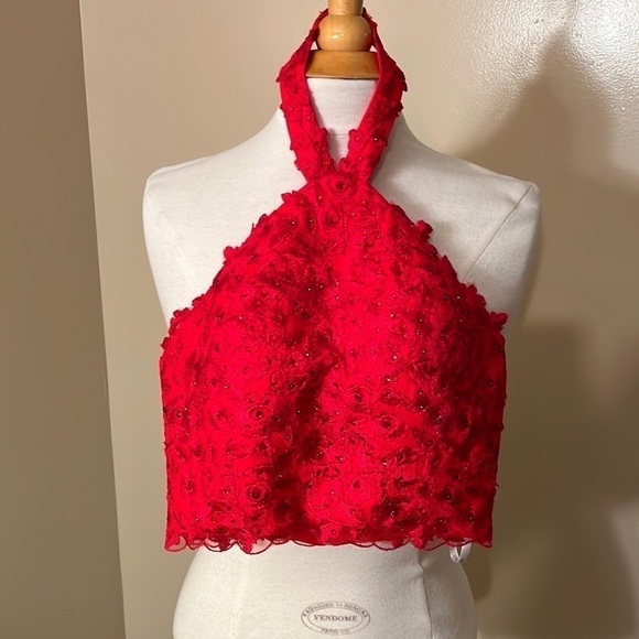 Angela & Alison Red Embellished Halter too Sz 4 EUC - Picture 1 of 5